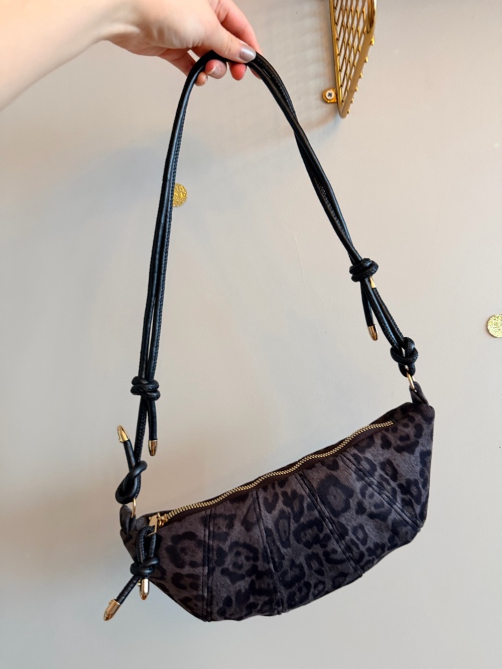 Leopard Print Mini Shoulder Bag Gold Hardware Adjustable Strap